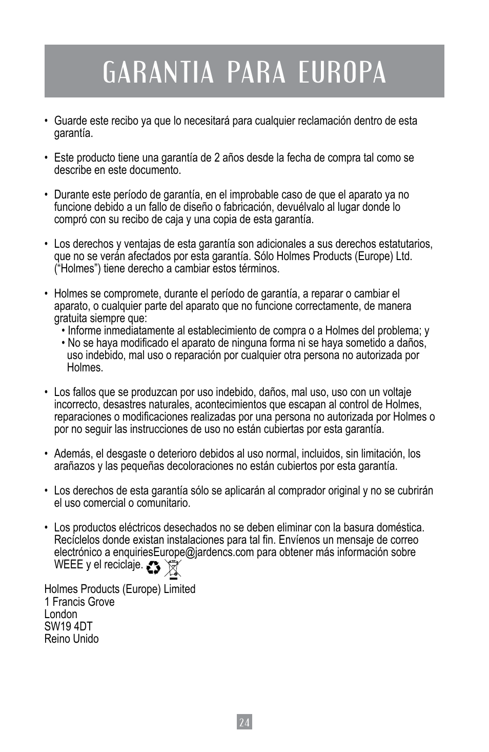 Garantia para europa | Oster BPST02-B-050 User Manual | Page 25 / 34