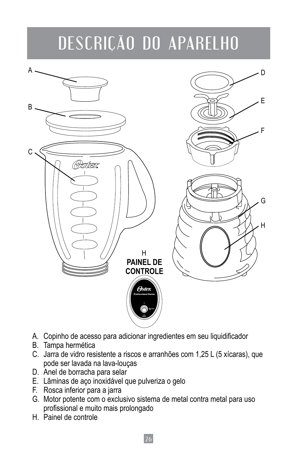 Descrição do aparelho | Oster BPST02-B-050 User Manual | Page 27 / 34