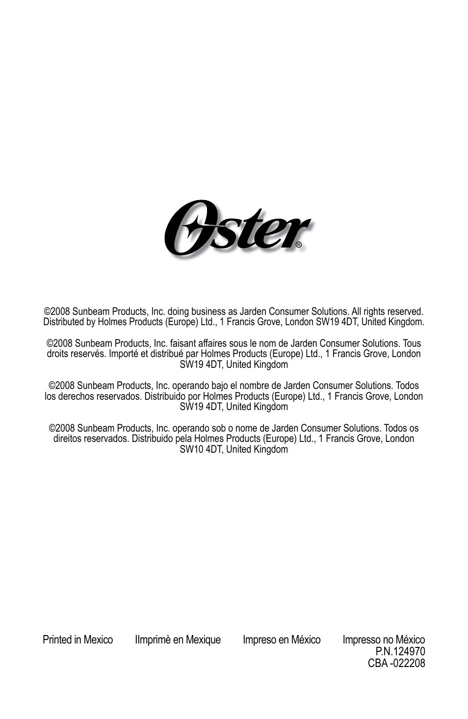 Oster BPST02-B-050 User Manual | Page 34 / 34
