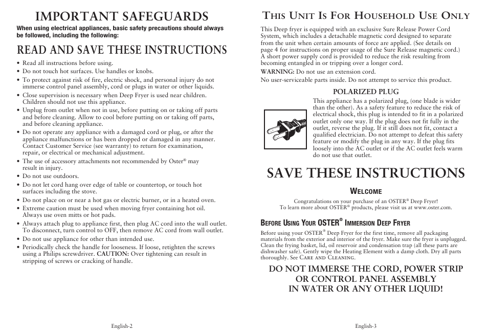 Save these instructions, Important safeguards, Read and save these instructions | Oster CKSTDFZM53 User Manual | Page 2 / 12