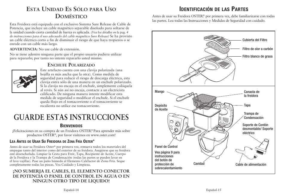 Guarde estas instrucciones | Oster CKSTDFZM53 User Manual | Page 8 / 12