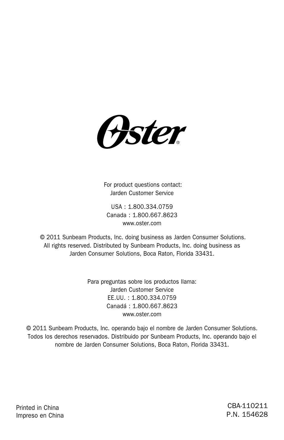 Oster TSSTTRDFL1 User Manual | Page 11 / 11
