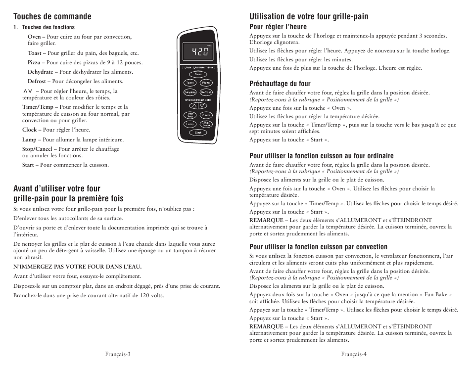 Utilisation de votre four grille-pain, Touches de commande | Oster 119311 User Manual | Page 10 / 13