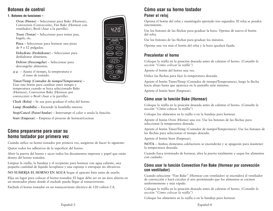 Cómo usar su horno tostador, Botones de control | Oster 119311 User Manual | Page 6 / 13