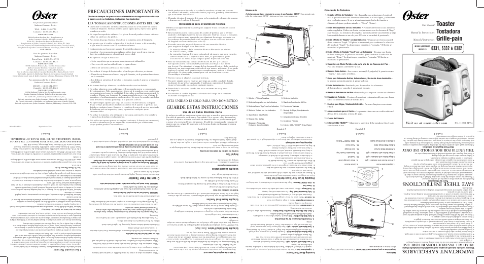 Oster 6332 User Manual | 2 pages
