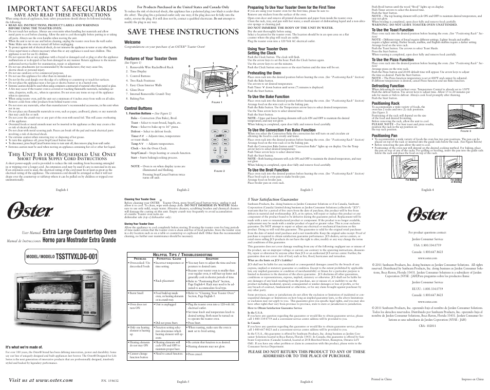 Oster Extra Large Countertop TSSTTVXLDG-001 User Manual | 2 pages