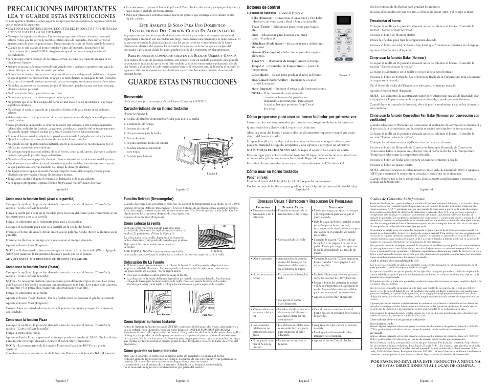 Guarde estas instrucciones, Precauciones importantes, Lea y guarde estas instrucciones | Oster Extra Large Countertop TSSTTVXLDG-001 User Manual | Page 2 / 2