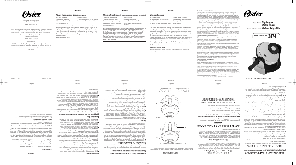 Oster 124366 User Manual | 2 pages