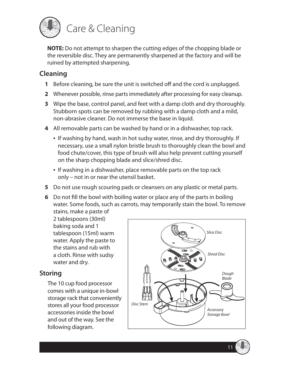 Care & cleaning, Cleaning, Storing | Oster 137299 User Manual | Page 11 / 28