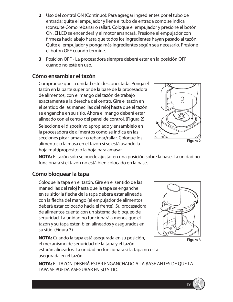 Cómo ensamblar el tazón, Cómo bloquear la tapa | Oster 137299 User Manual | Page 19 / 28