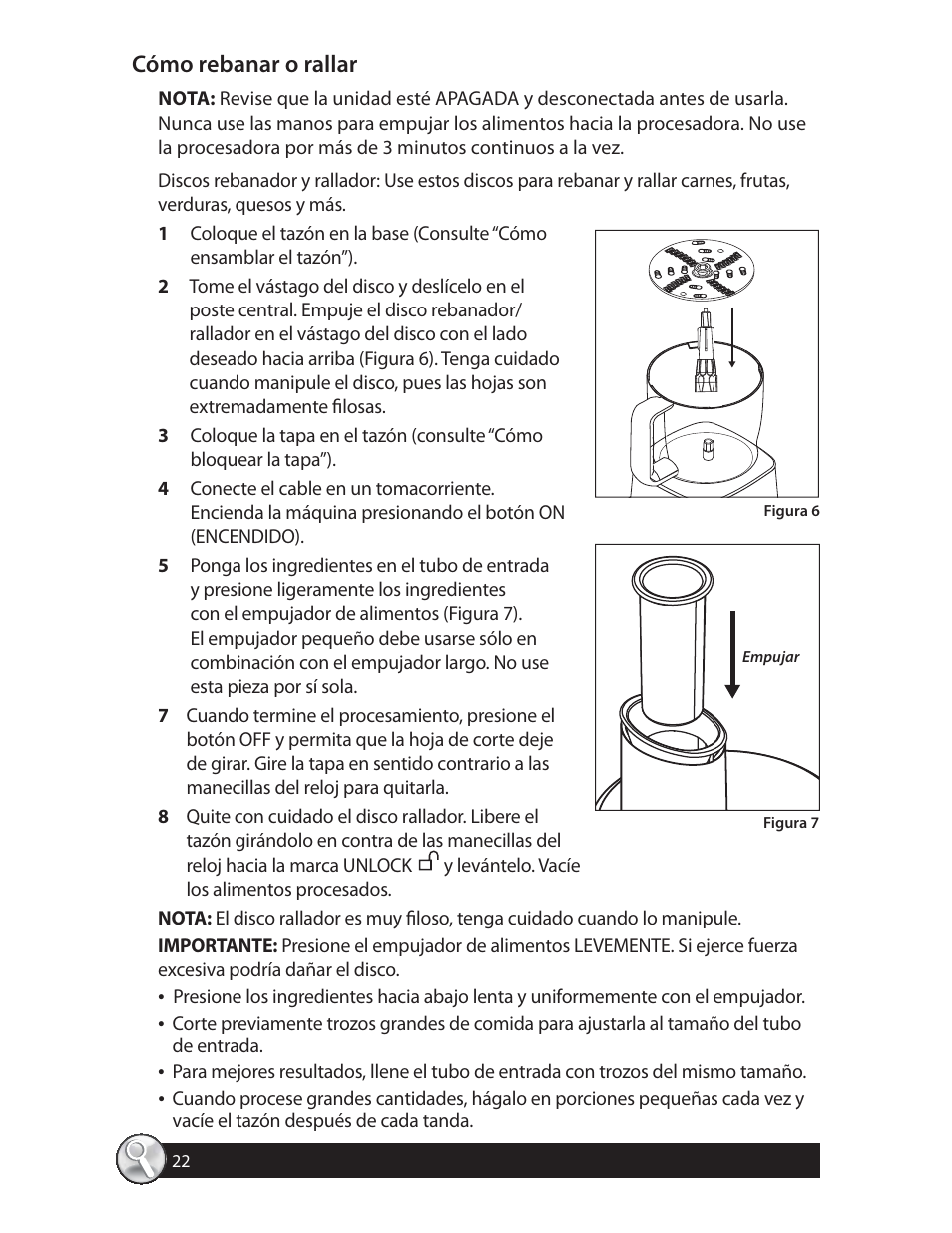 Cómo rebanar o rallar | Oster 137299 User Manual | Page 22 / 28