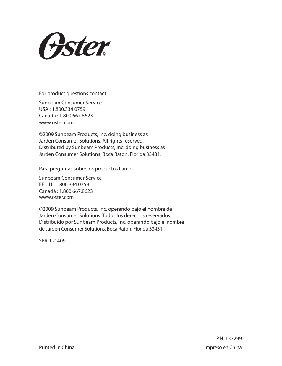 Oster 137299 User Manual | Page 28 / 28