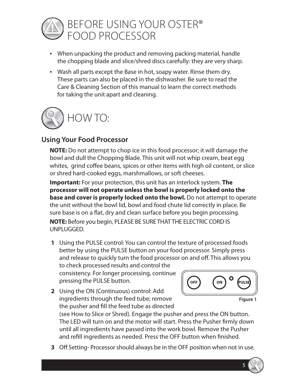 Before using your oster® food processor, How to | Oster 137299 User Manual | Page 5 / 28