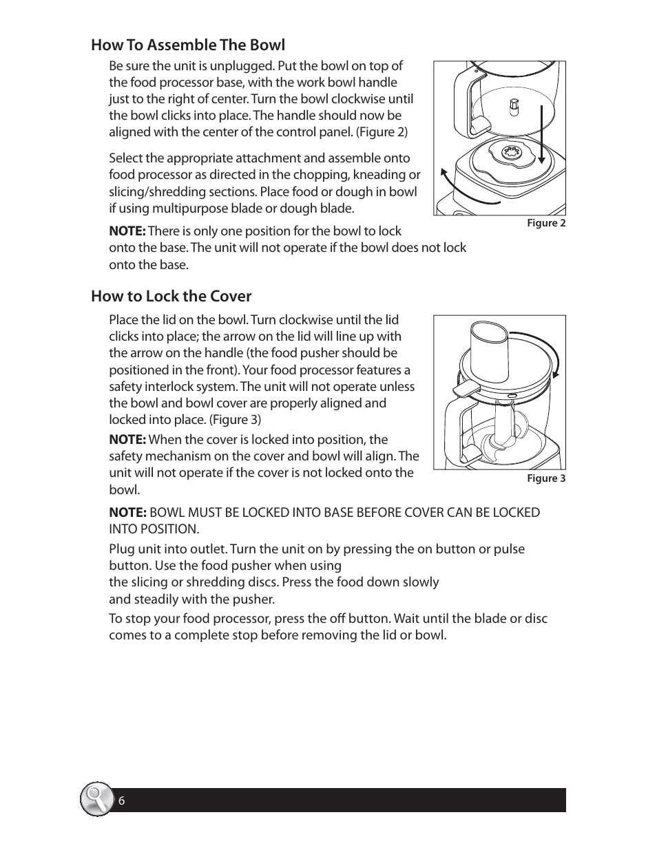 How to assemble the bowl, How to lock the cover | Oster 137299 User Manual | Page 6 / 28