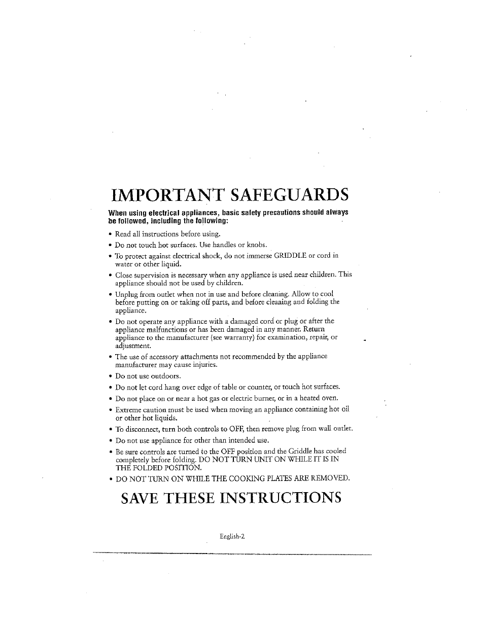 Important safeguards, Save these instructions | Oster CKSTGRFM40 User Manual | Page 2 / 9