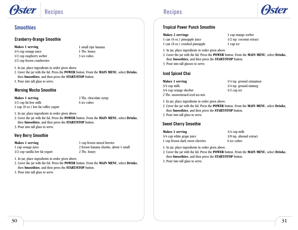 Recipes, Smoothies | Oster IN2ITIVETM 6710 User Manual | Page 18 / 26