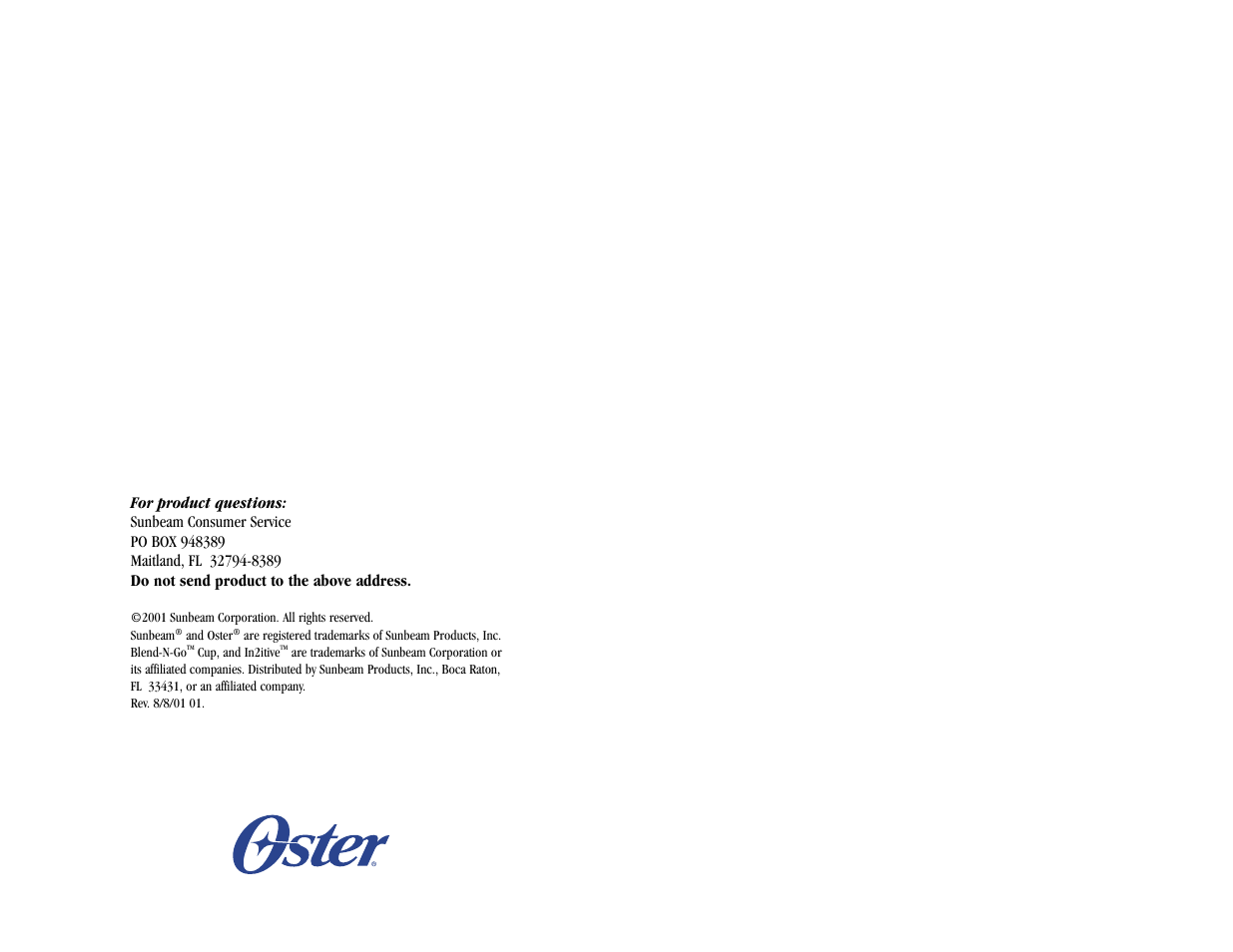 Oster IN2ITIVETM 6710 User Manual | Page 26 / 26