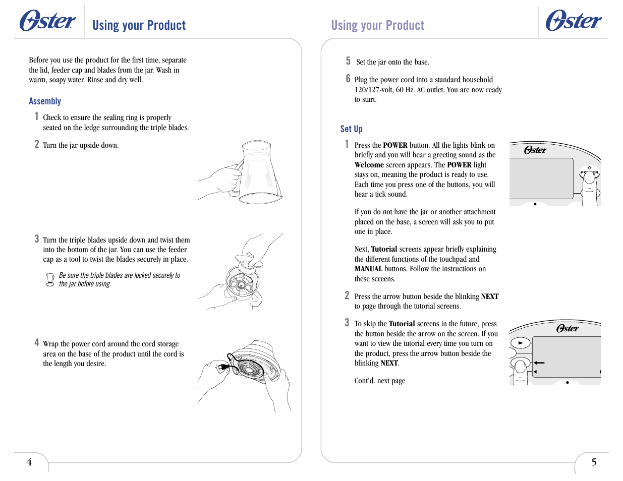 Using your product | Oster IN2ITIVETM 6710 User Manual | Page 5 / 26