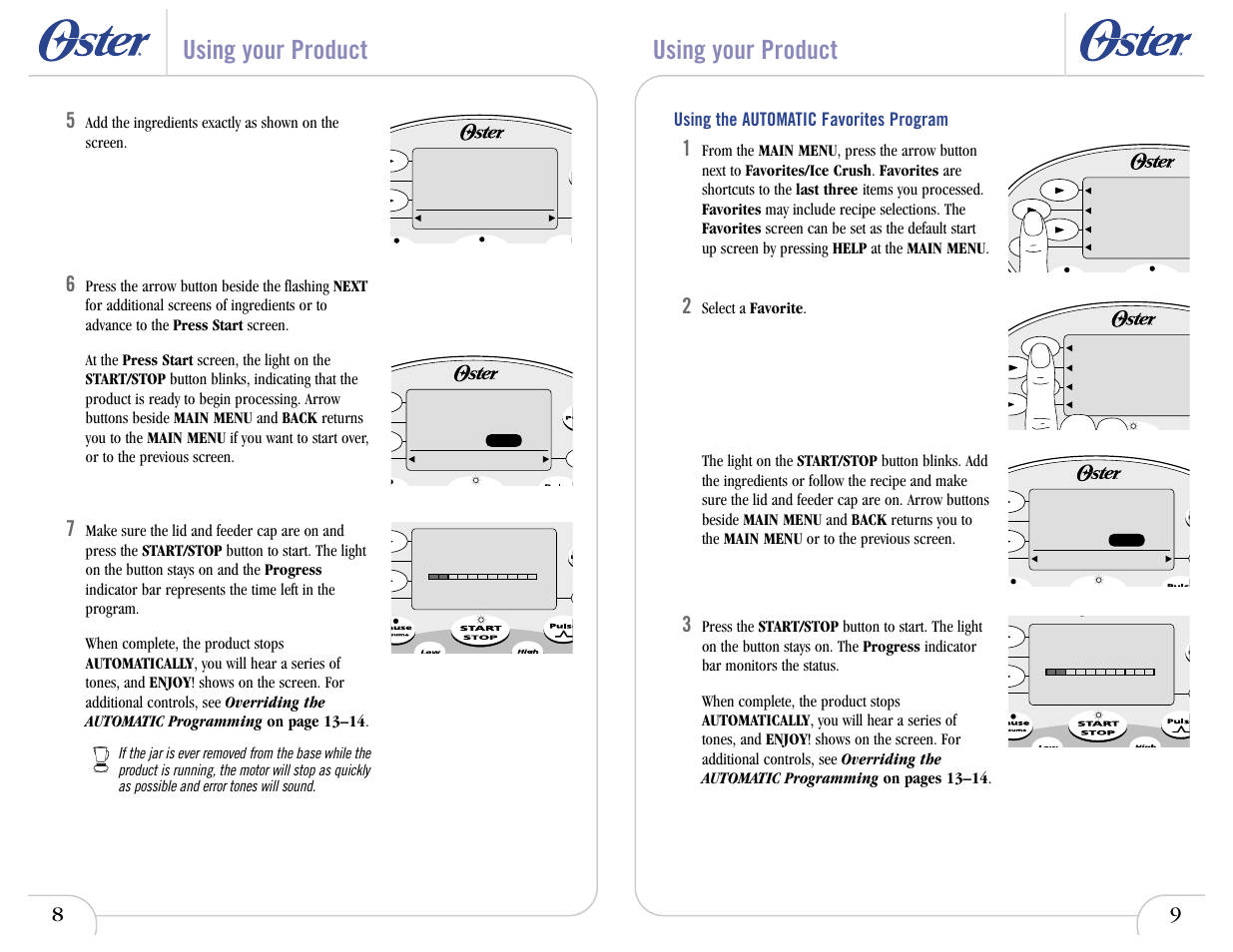 Using your product | Oster IN2ITIVETM 6710 User Manual | Page 7 / 26