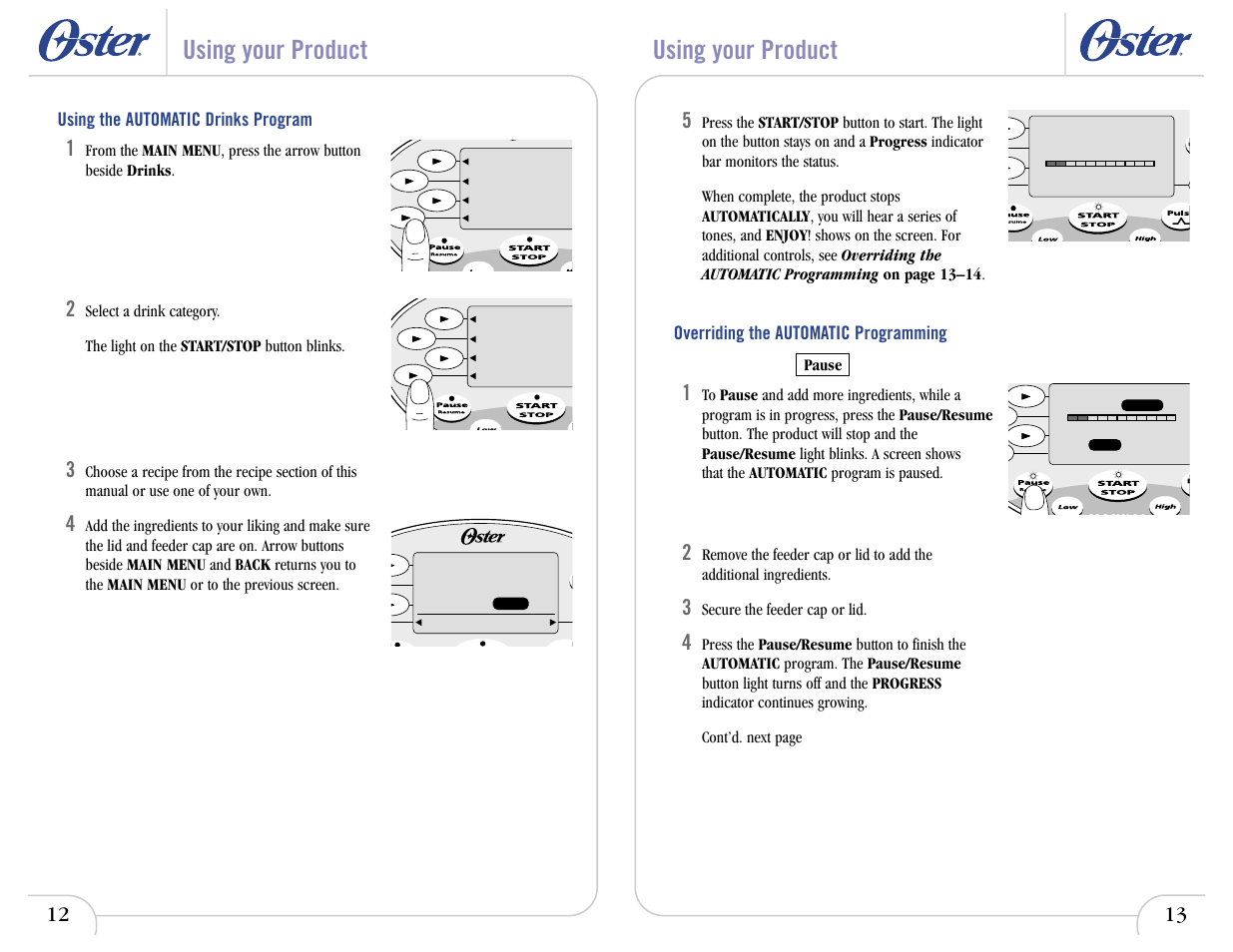 Using your product | Oster IN2ITIVETM 6710 User Manual | Page 9 / 26