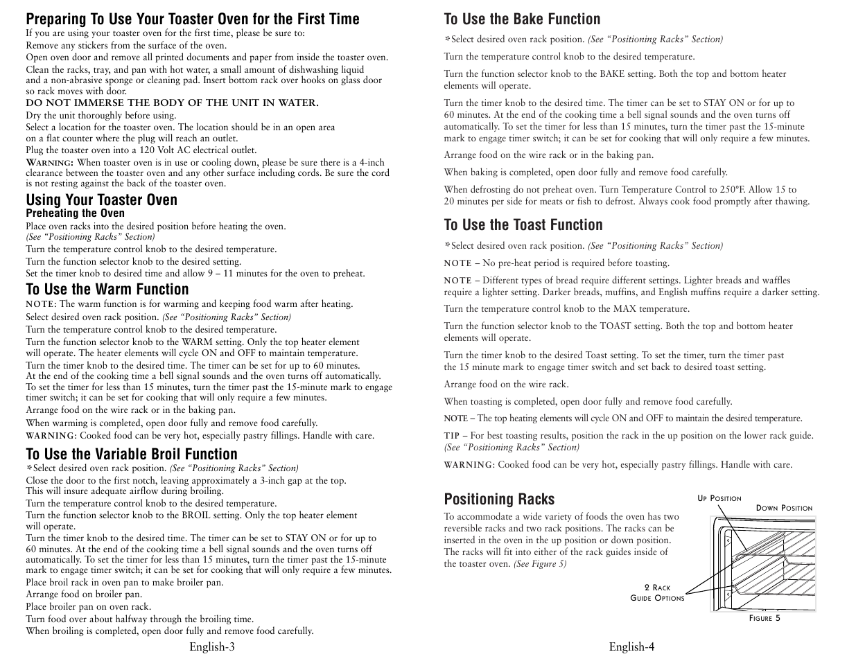 Positioning racks, Using your toaster oven | Oster 6230 User Manual | Page 3 / 4