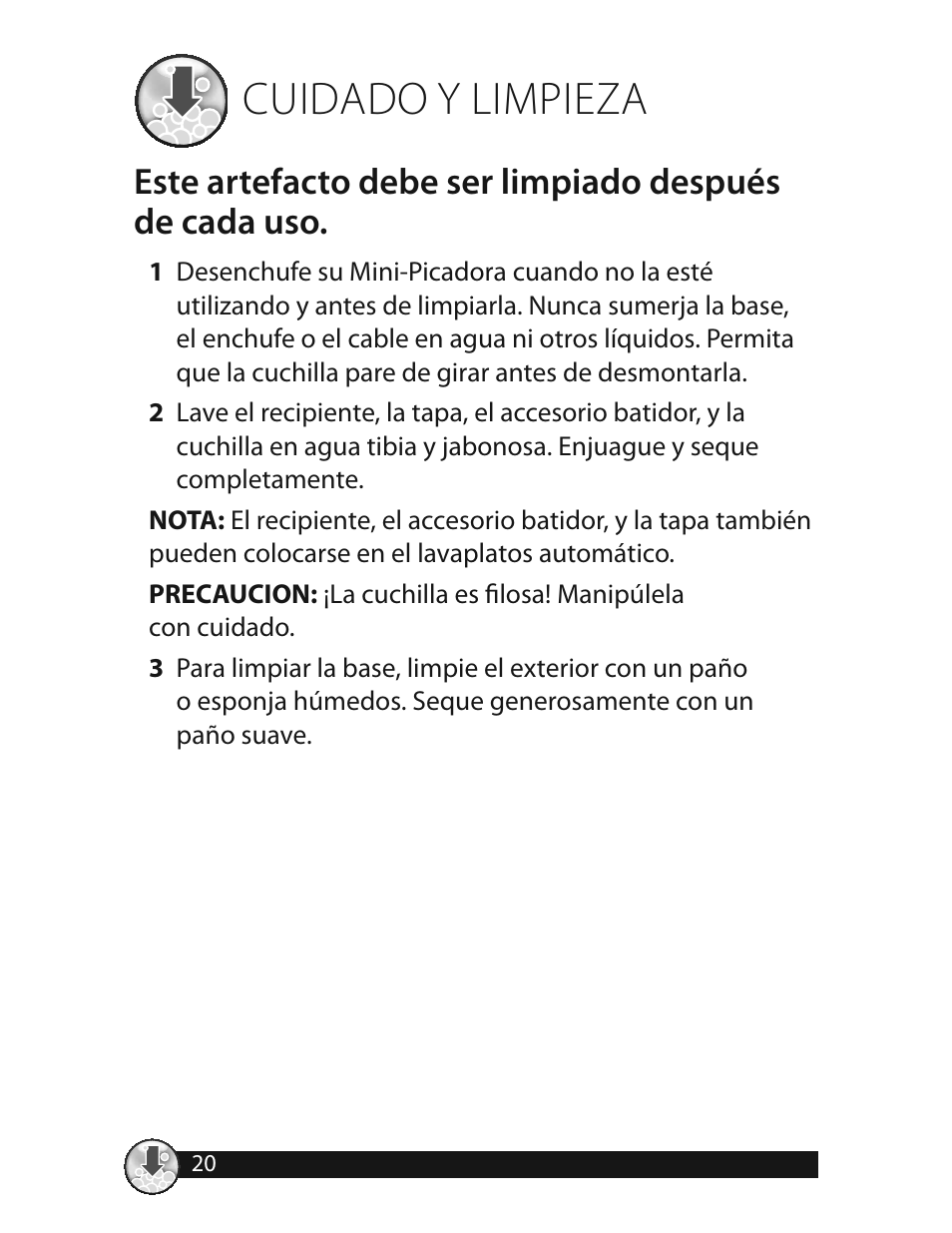 Cuidado y limpieza | Oster 3320 User Manual | Page 20 / 28