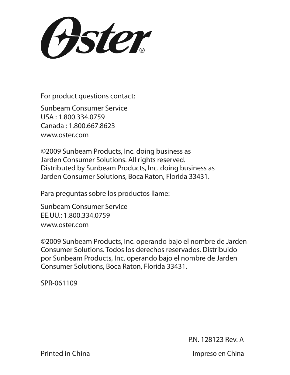 Oster 3320 User Manual | Page 28 / 28