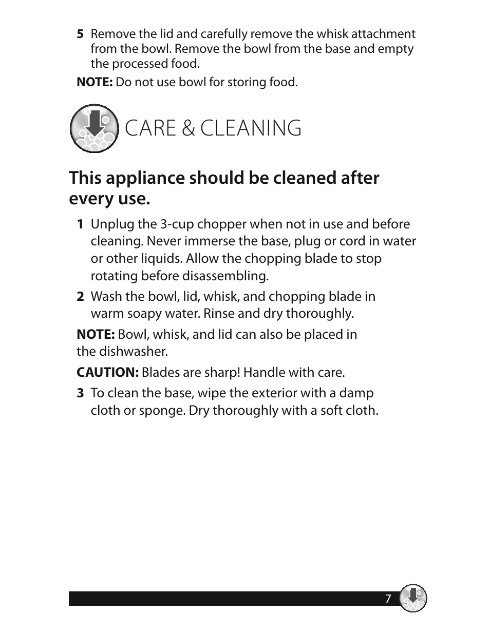 Care & cleaning, This appliance should be cleaned after every use | Oster 3320 User Manual | Page 7 / 28