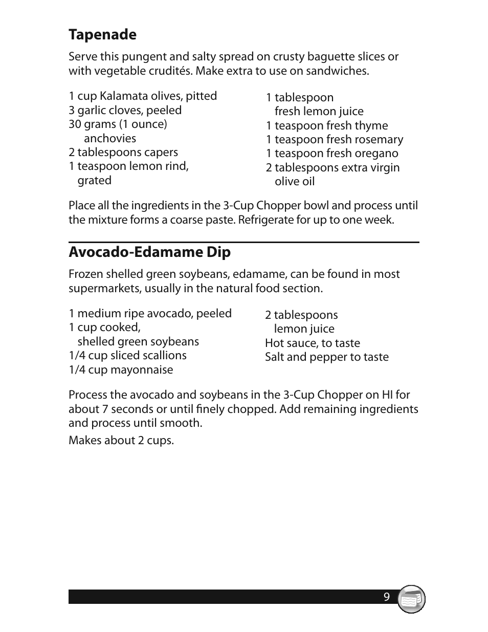 Tapenade, Avocado-edamame dip | Oster 3320 User Manual | Page 9 / 28