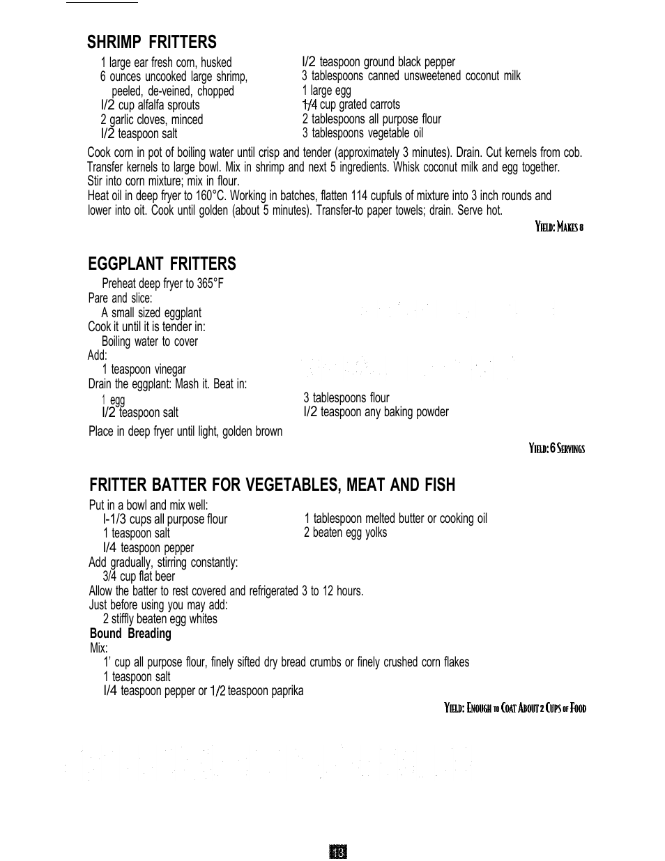 Shrimp fritters, Eggplant fritters, Fritter batter for vegetables, meat and fish | Oster 3246 User Manual | Page 13 / 60