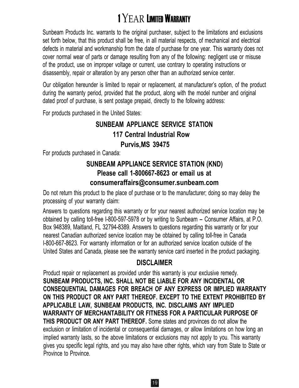 Imited, Arranty | Oster 3246 User Manual | Page 19 / 60