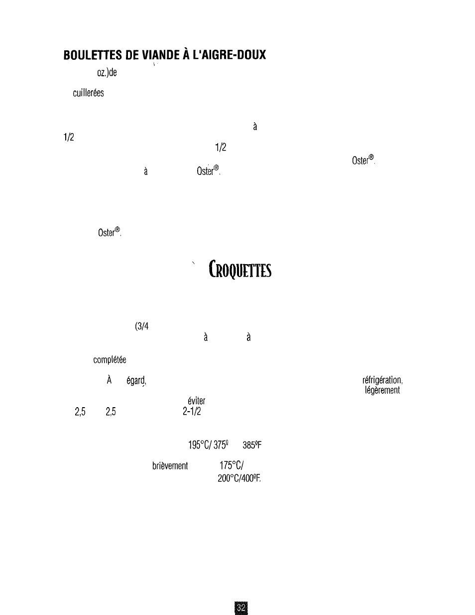 Oulettes, Iande, Ausujetdescroquettes | Oster 3246 User Manual | Page 32 / 60