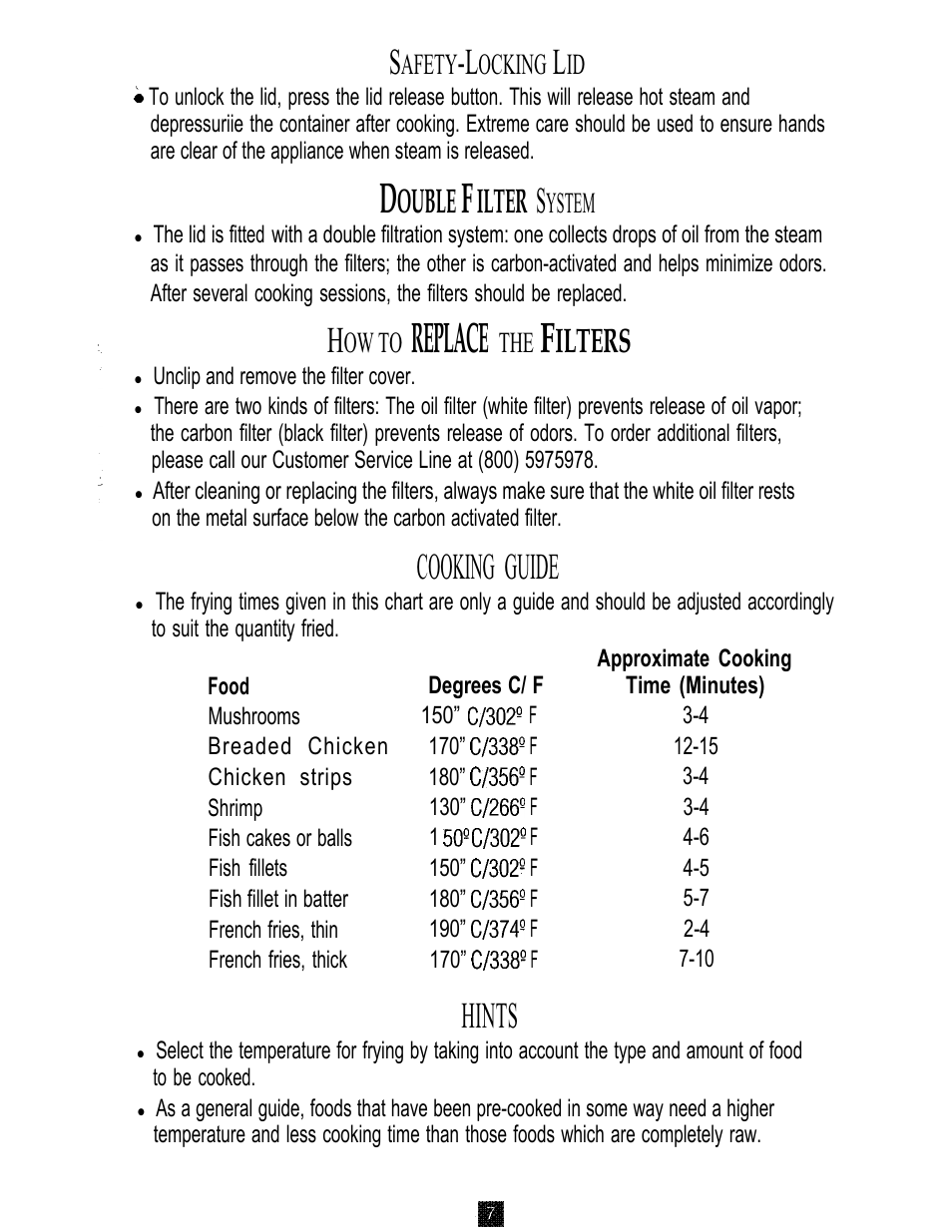 Replace, Cooking guide, Hints | Ouble, Ilter, Ilters | Oster 3246 User Manual | Page 7 / 60