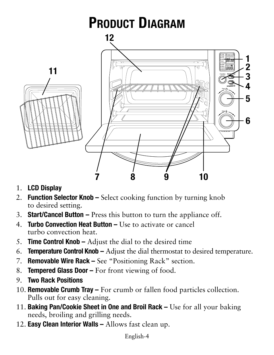 Roduct, Iagram | Oster Digital Countertop TSSTTVDFL1 User Manual | Page 4 / 43