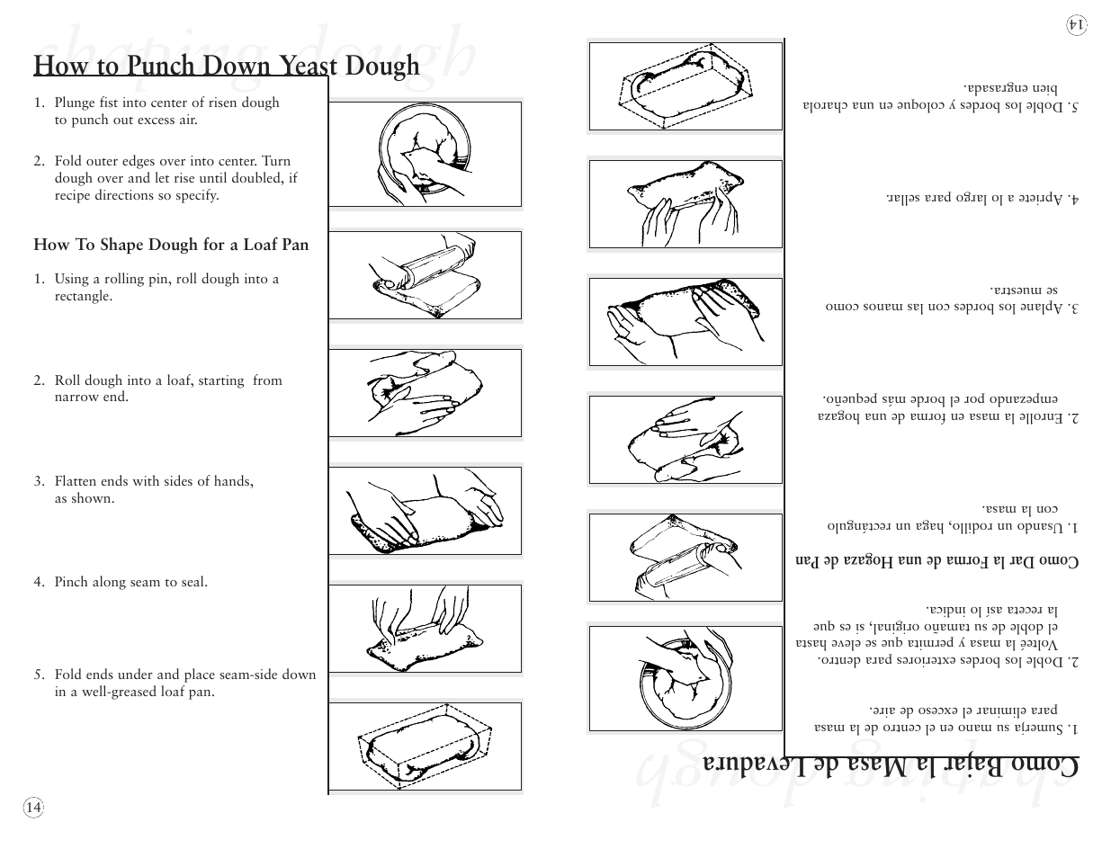 Shaping dough, How to punch down yeast dough, Como bajar la masa de levadura | Oster 2384 User Manual | Page 14 / 40