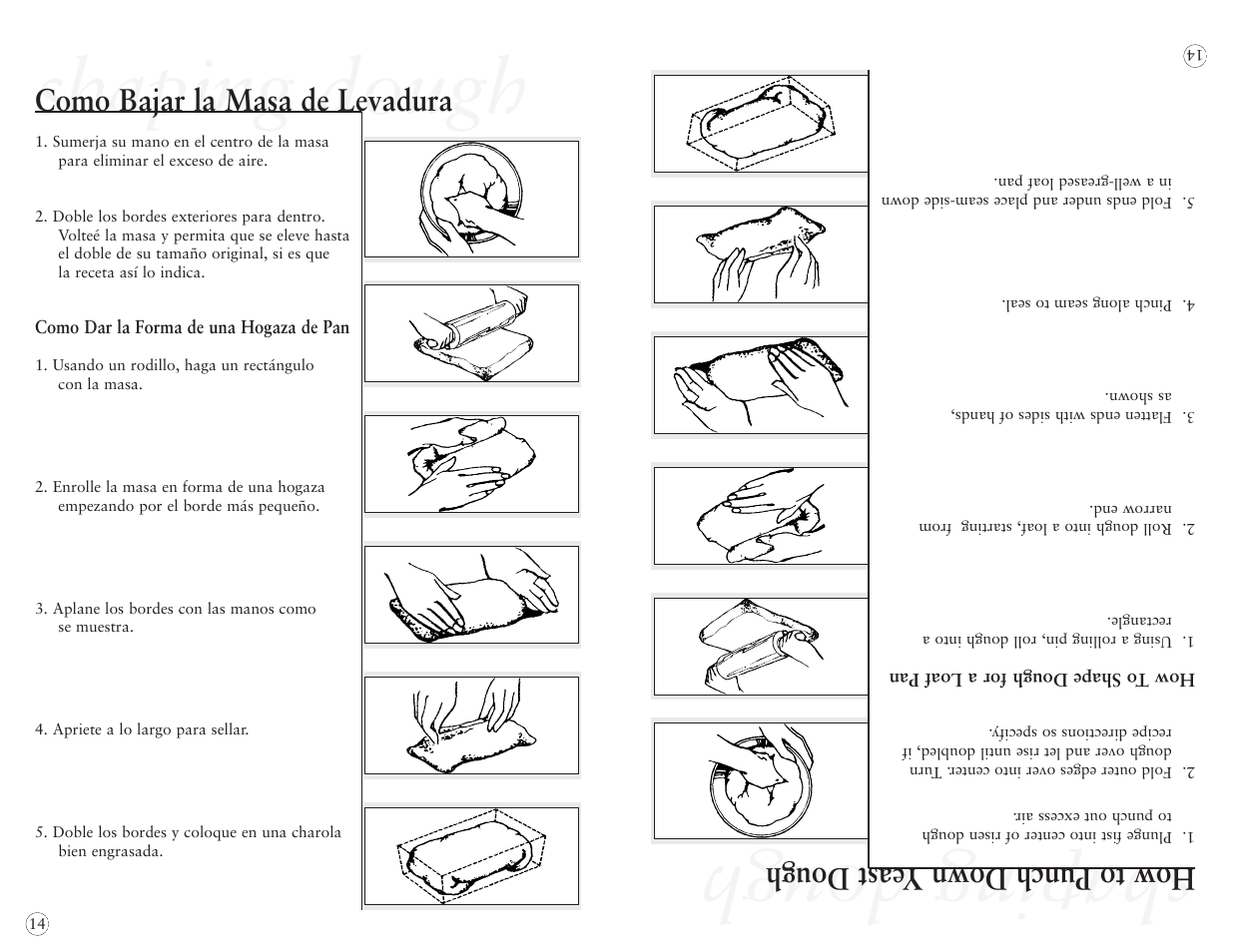 Shaping dough, How to punch down yeast dough, Como bajar la masa de levadura | Oster 2384 User Manual | Page 34 / 40