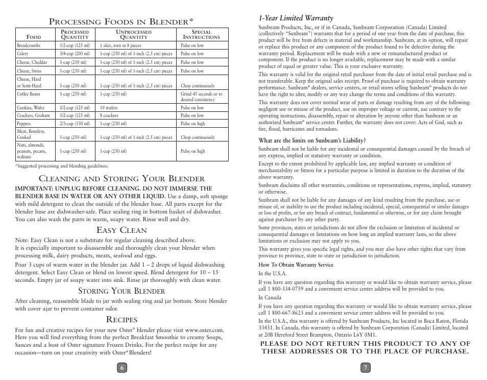 Oster Blender User Manual | Page 4 / 10