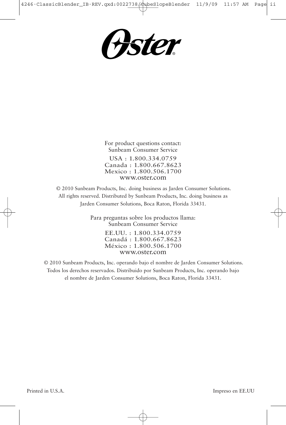 Oster 114279-009 User Manual | 22 pages