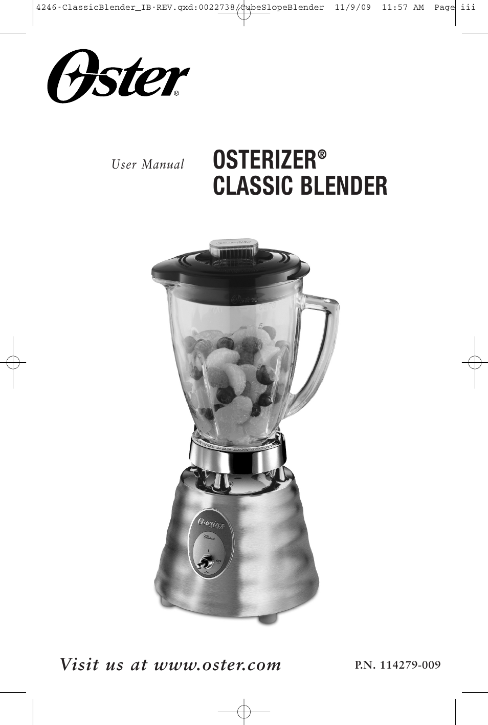 Osterizer, Classic blender | Oster 114279-009 User Manual | Page 2 / 22