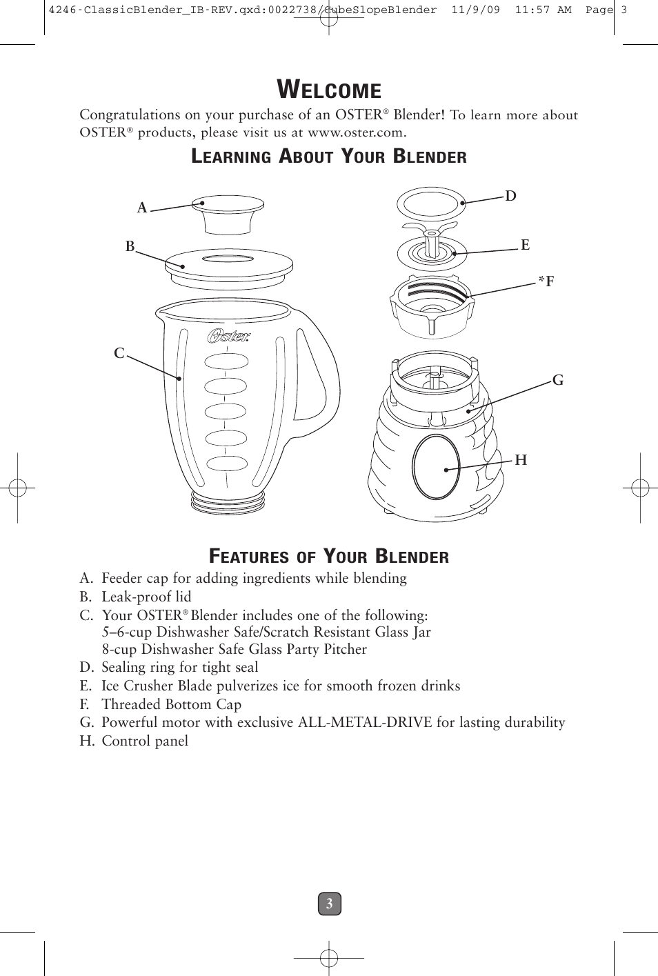 Elcome | Oster 114279-009 User Manual | Page 4 / 22