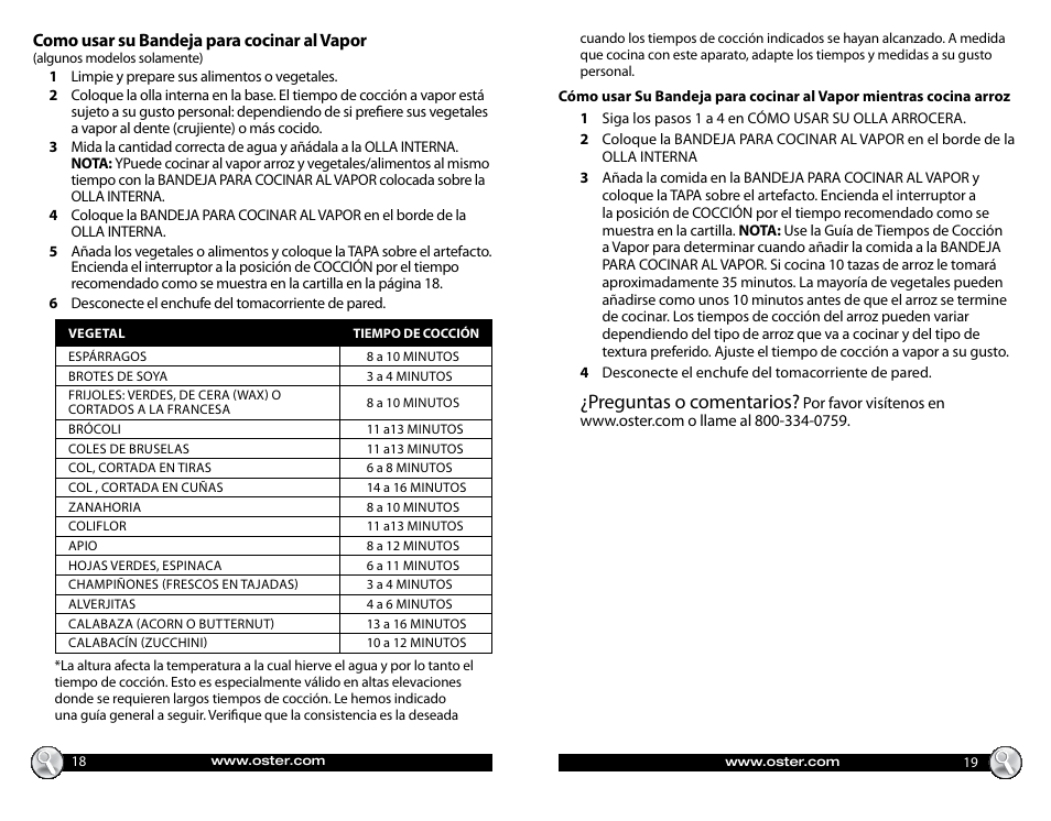 Preguntas o comentarios | Oster 147869 User Manual | Page 10 / 12