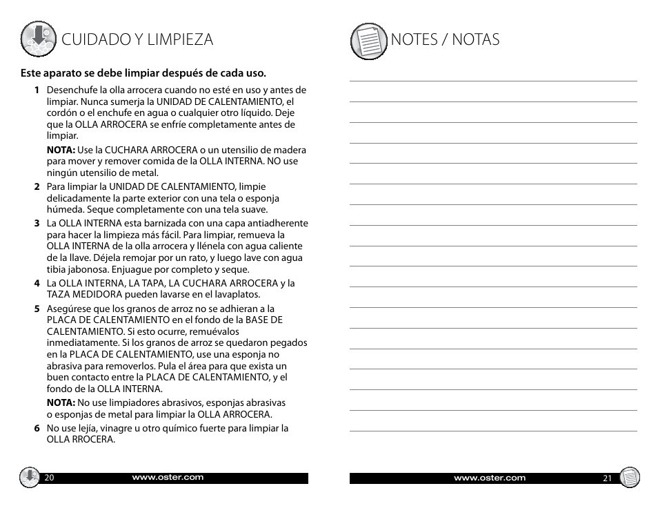Cuidado y limpieza | Oster 147869 User Manual | Page 11 / 12