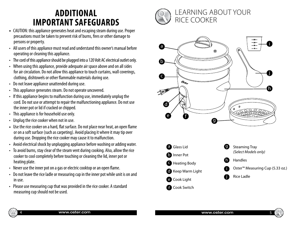 Additional important safeguards, Learning about your rice cooker | Oster 147869 User Manual | Page 3 / 12