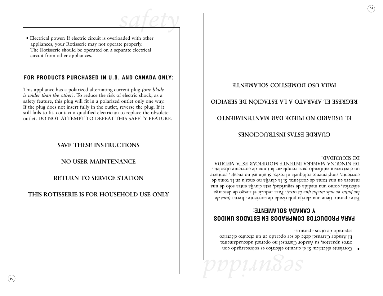 Safety, Seguridad | Oster 4781 User Manual | Page 4 / 27