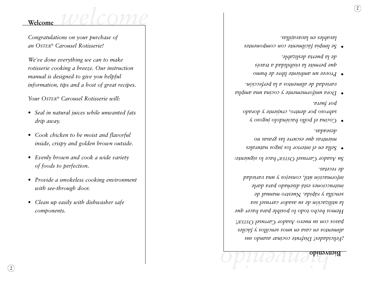 Welcome, Bienvenido | Oster 4781 User Manual | Page 6 / 27