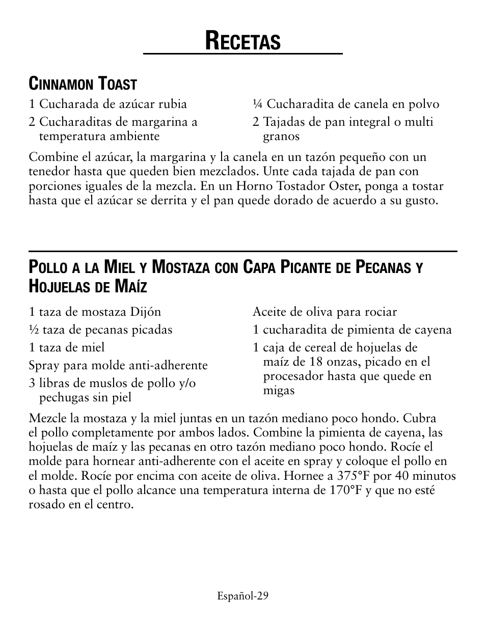 Ecetas | Oster TSSTTVCG01 User Manual | Page 29 / 36