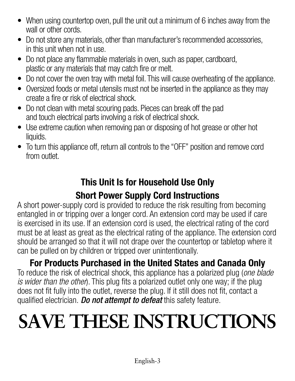 Save these instructions | Oster TSSTTVCG01 User Manual | Page 3 / 36