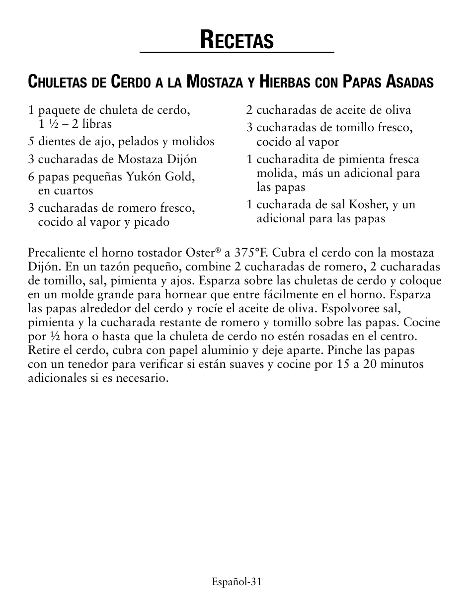 Ecetas | Oster TSSTTVCG01 User Manual | Page 31 / 36