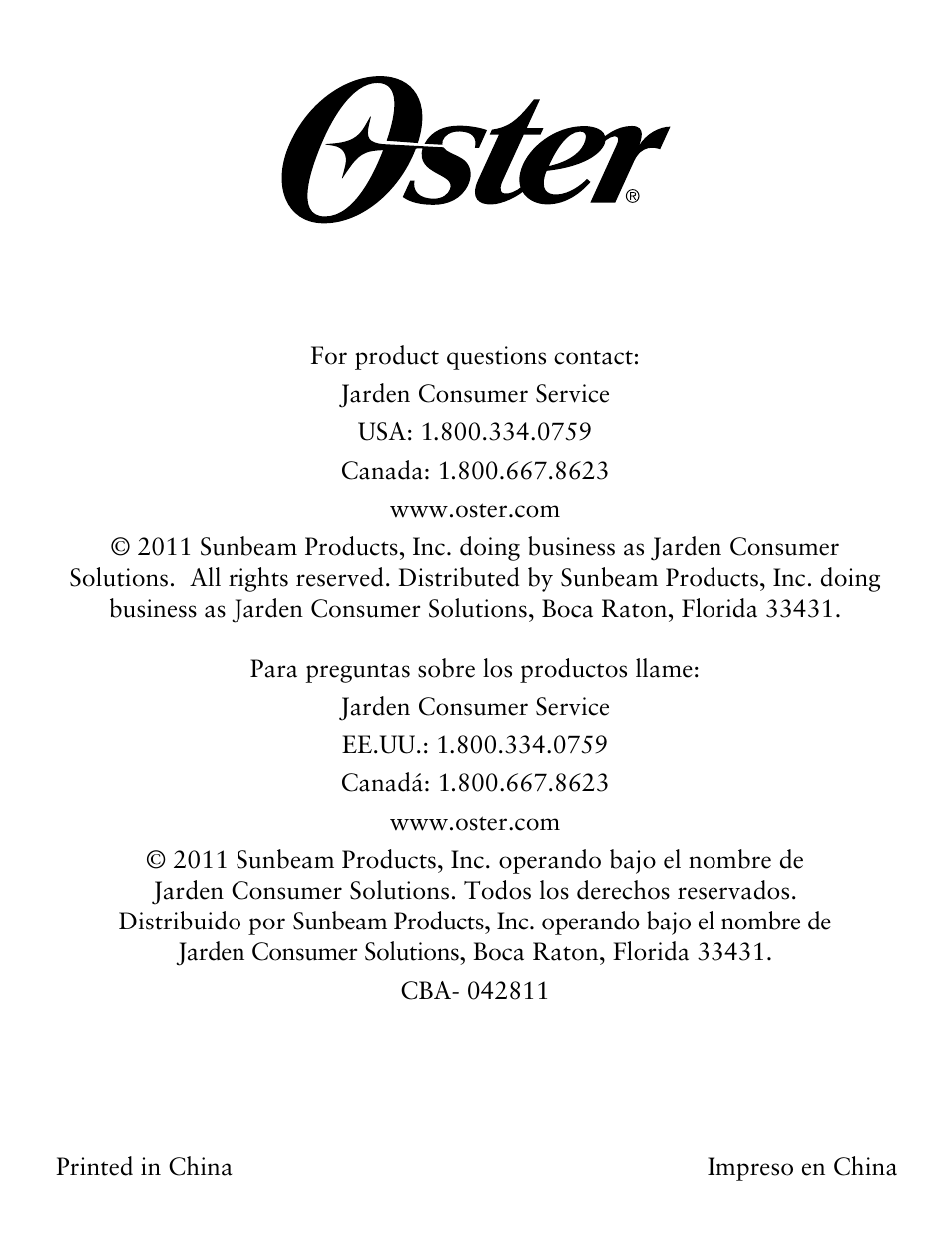 Oster TSSTTVCG01 User Manual | Page 36 / 36