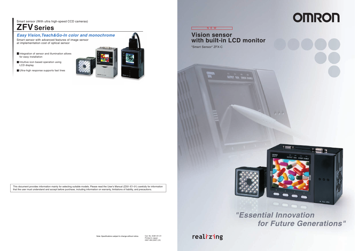 Zfv series, Essential innovation for future generations, Series | Vision sensor with built-in lcd monitor | Omron Healthcare ZFX-C User Manual | Page 14 / 15